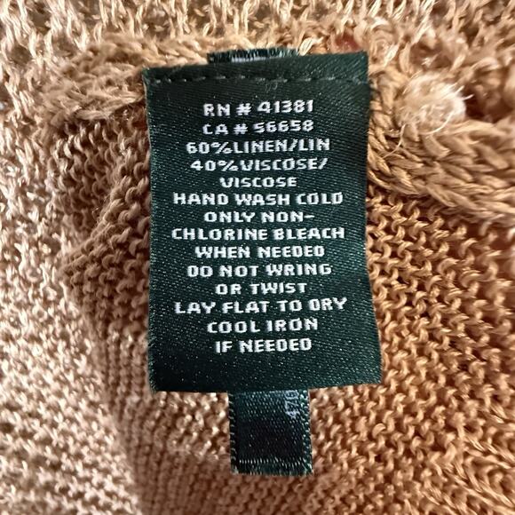 LRL Linen Blend Open Knit Top SIZE SMALL Womens Shirt Neutral Beachy Luxury Tan - Picture 6 of 6